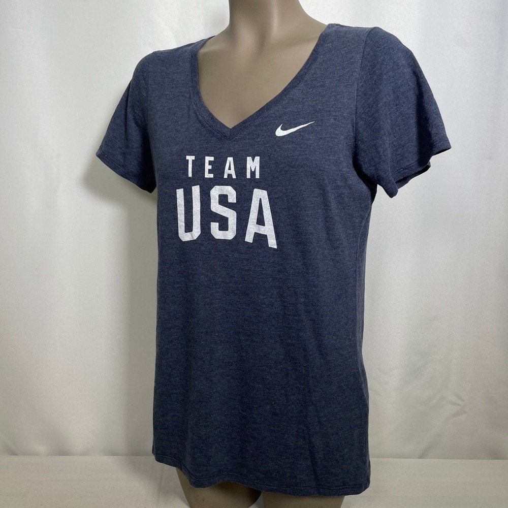 Team USA Olympics Nike Heather Blue Tri-Blend Athletic Cut T-Shirt Women's LARGE - Picture 2 of 9